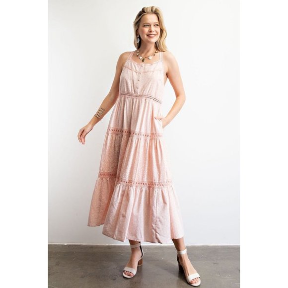 easel Dresses Easel Blush Mixed Print Cotton Button Down Front